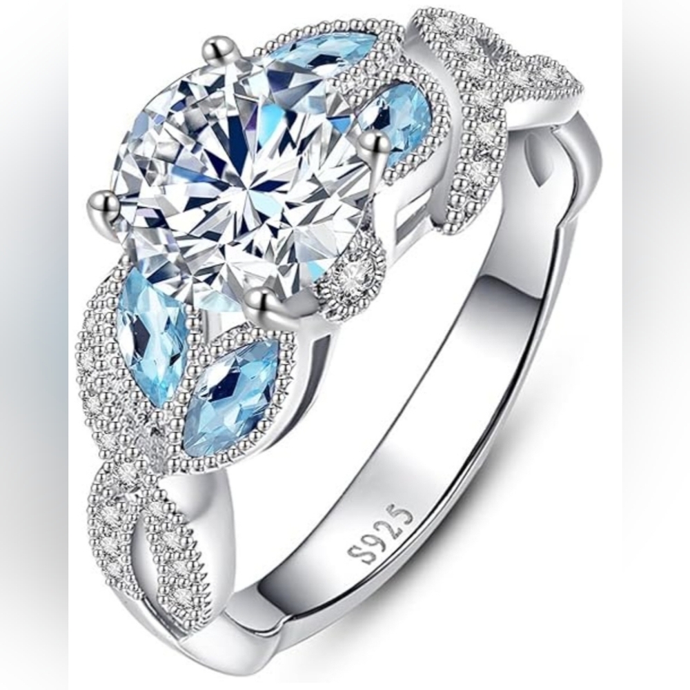 Sterling Silver Blue Ring - S925 Size 9 J296
